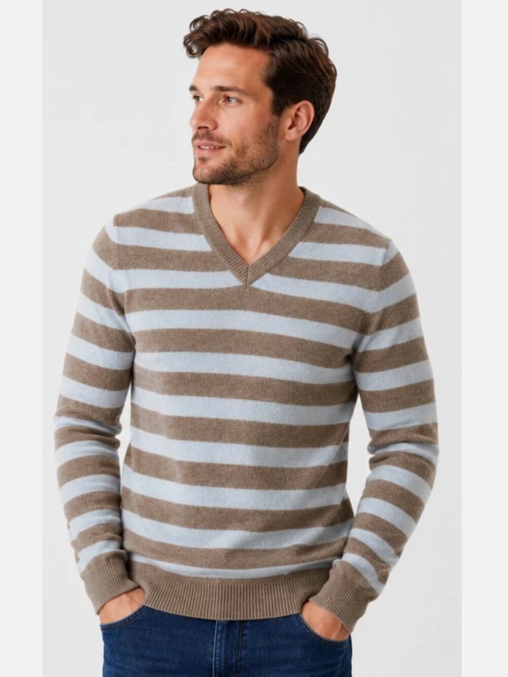 Hugo Boss Mens Wool Brown Striped Crew Neck Pullover Preppy Sz M